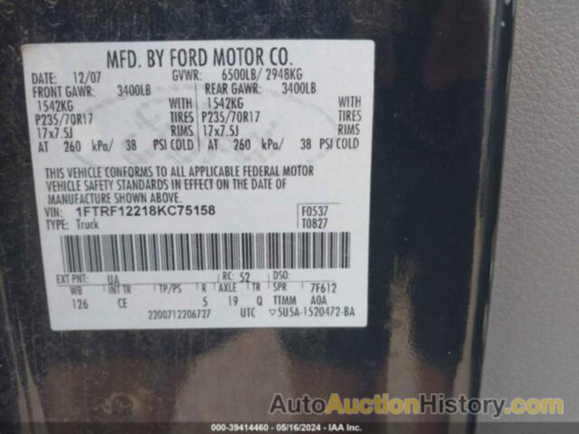 FORD F-150 STX/XL/XLT, 1FTRF12218KC75158