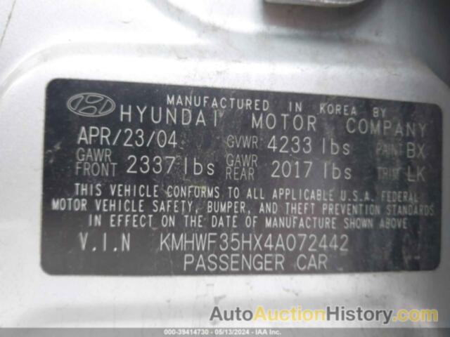 HYUNDAI SONATA GLS/LX, KMHWF35HX4A072442