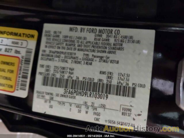 FORD FUSION SE, 3FA6P0HD9LR103019