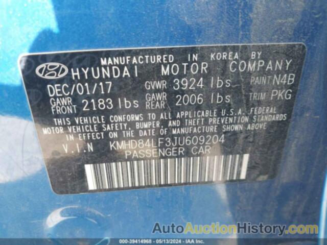 HYUNDAI ELANTRA SEL, KMHD84LF3JU609204