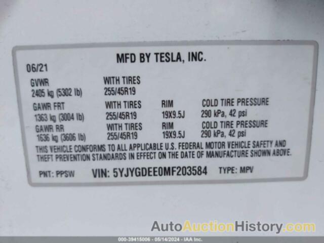 TESLA MODEL Y, 5YJYGDEE0MF203584