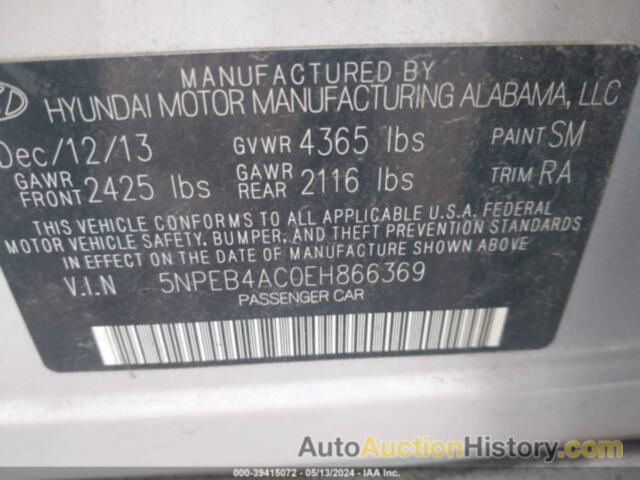 HYUNDAI SONATA GLS, 5NPEB4AC0EH866369