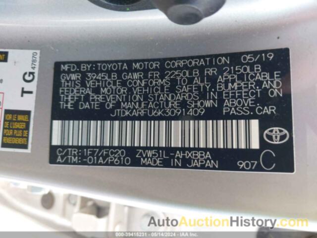 TOYOTA PRIUS L ECO, JTDKARFU6K3091409