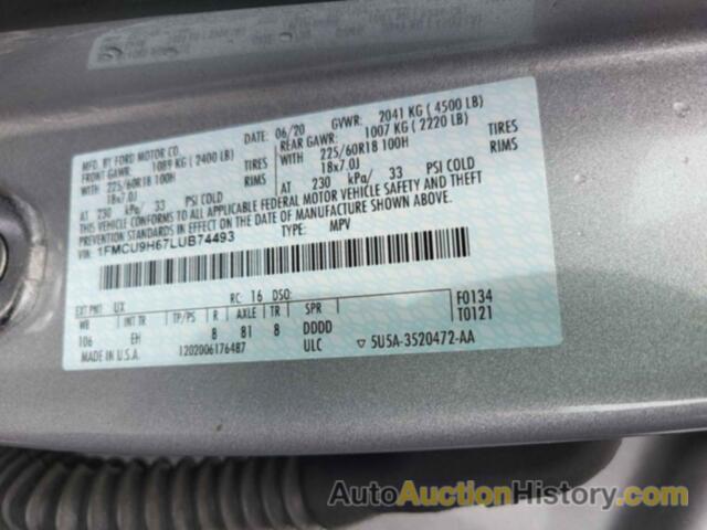 FORD ESCAPE SEL, 1FMCU9H67LUB74493