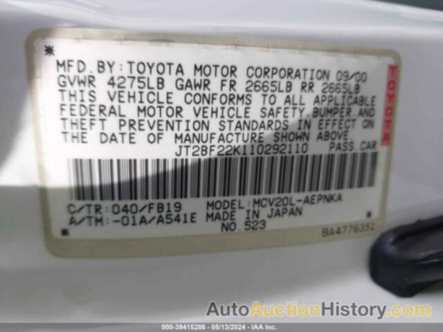 TOYOTA CAMRY LE V6, JT2BF22K110292110