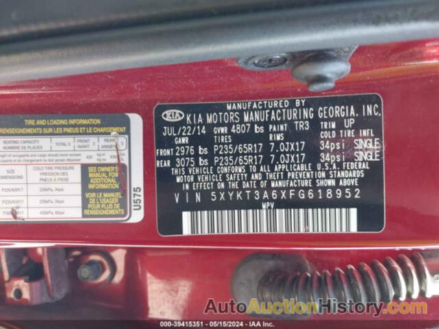 KIA SORENTO LX, 5XYKT3A6XFG618952