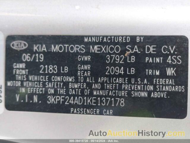 KIA FORTE FE/LX/LXS, 3KPF24AD1KE137178