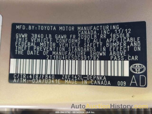 TOYOTA COROLLA LE, 2T1BU4EE5DC991782