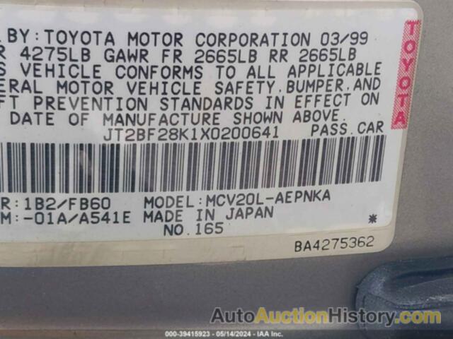 TOYOTA CAMRY LE/XLE, JT2BF28K1X0200641