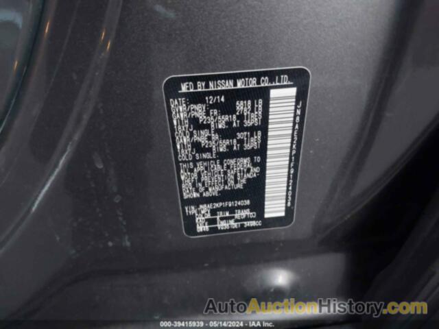 NISSAN QUEST SL, JN8AE2KP1F9124038