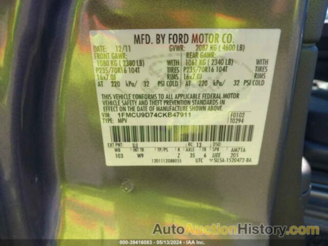 FORD ESCAPE XLT, 1FMCU9D74CKB47911