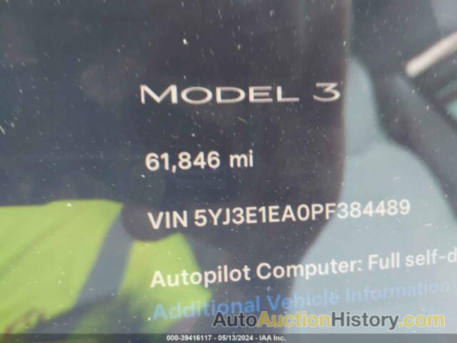 TESLA MODEL 3 REAR-WHEEL DRIVE, 5YJ3E1EA0PF384489