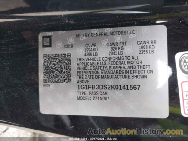 CHEVROLET CAMARO 1LT, 1G1FB3DS2K0141567