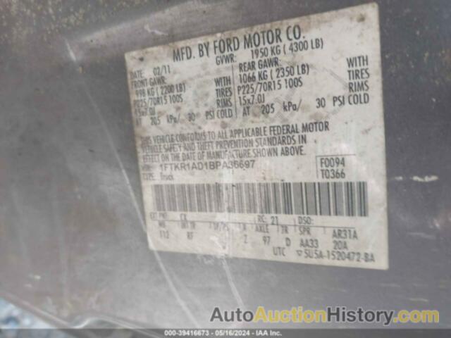 FORD RANGER, 1FTKR1AD1BPA36697