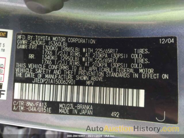 TOYOTA HIGHLANDER LIMITED V6, JTEDP21A150062901