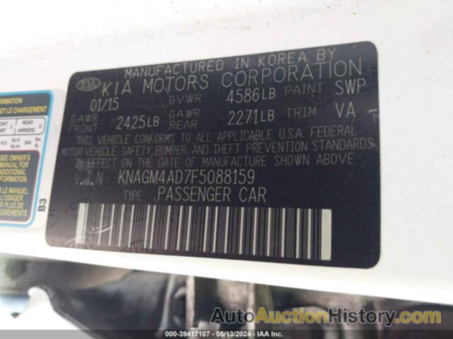 KIA OPTIMA HYBRID, KNAGM4AD7F5088159