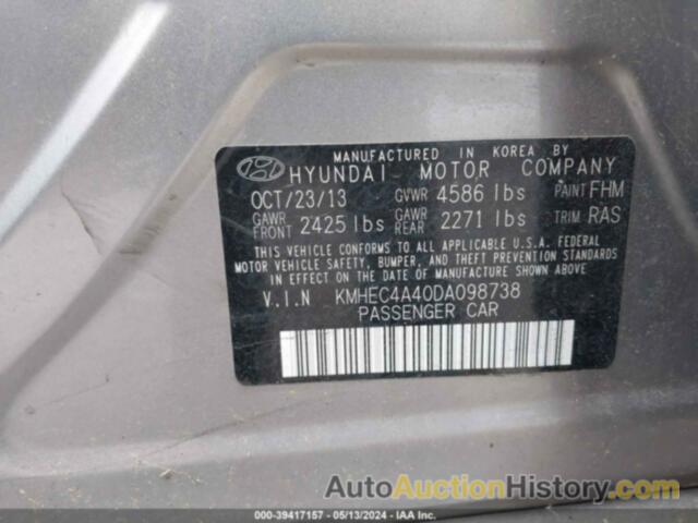 HYUNDAI SONATA HYBRID, KMHEC4A40DA098738