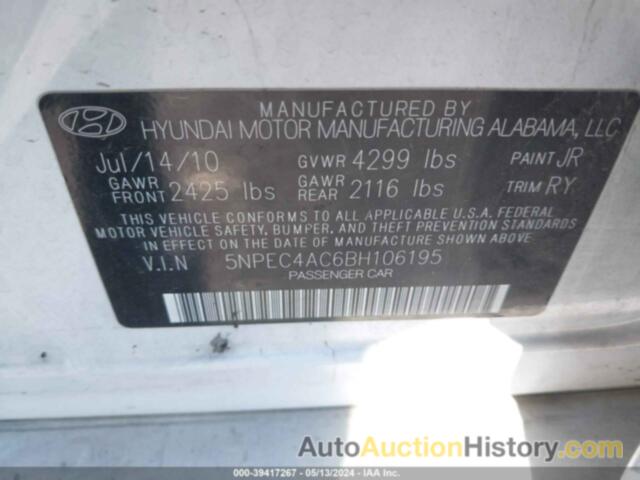 HYUNDAI SONATA LIMITED, 5NPEC4AC6BH106195