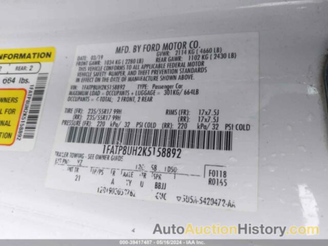 FORD MUSTANG ECOBOOST, 1FATP8UH2K5158892