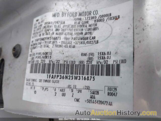 FORD FOCUS ZXW, 1FAFP36N25W316875