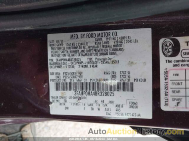 FORD FUSION SE, 3FAHP0HA4BR328025