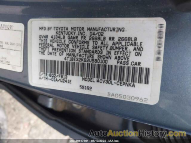 TOYOTA CAMRY LE, 4T1BE32K62U580100