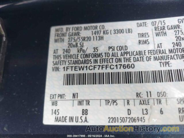 FORD F-150 PLATINUM, 1FTEW1CF7FFC17660