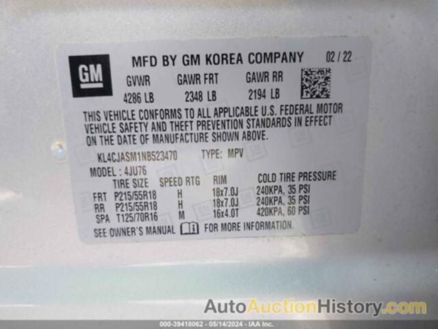 BUICK ENCORE FWD PREFERRED, KL4CJASM1NB523470