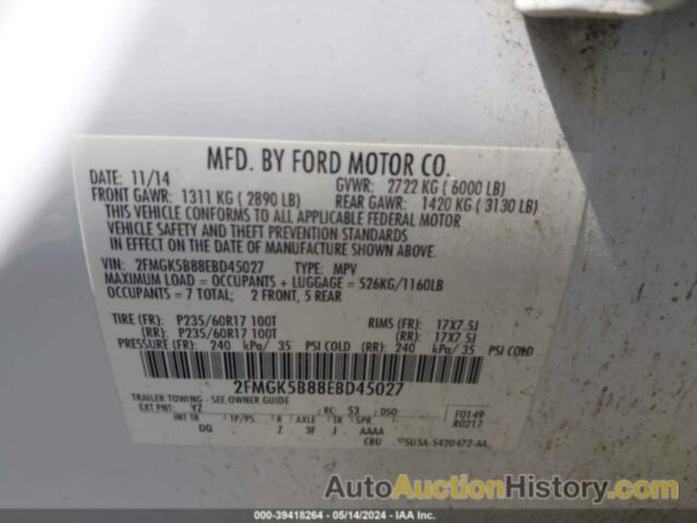 FORD FLEX SE, 2FMGK5B88EBD45027