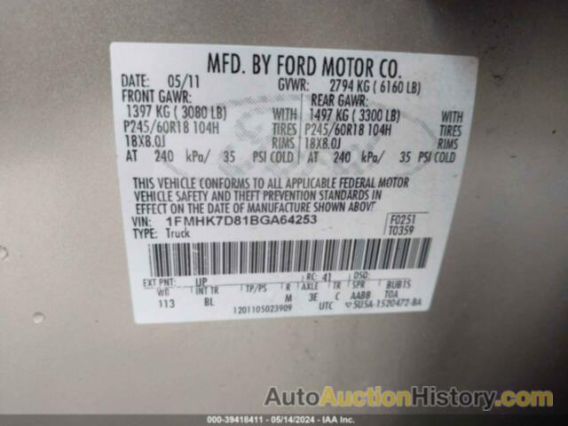 FORD EXPLORER XLT, 1FMHK7D81BGA64253