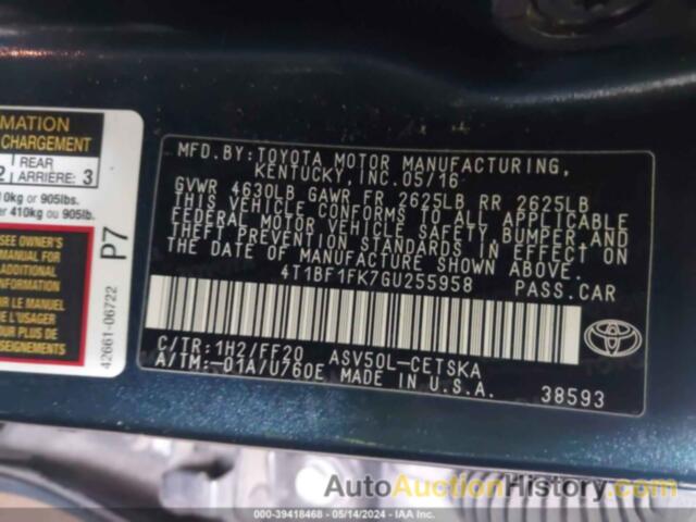 TOYOTA CAMRY LE/XLE/SE/XSE, 4T1BF1FK7GU255958