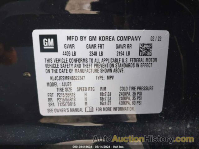 BUICK ENCORE PREFERRED, KL4CJESM9NB522347