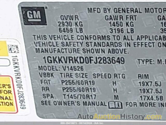 GMC ACADIA SLT-1, 1GKKVRKD0FJ283649