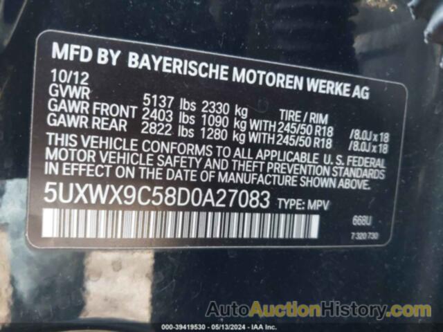 BMW X3 XDRIVE28I, 5UXWX9C58D0A27083