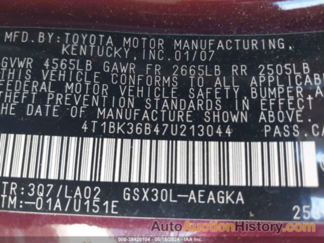 TOYOTA AVALON XL/XLS/TOURING/LIMITED, 4T1BK36B47U213044