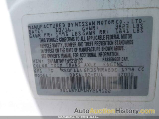 NISSAN SENTRA S, 3N1AB7AP1HY219122