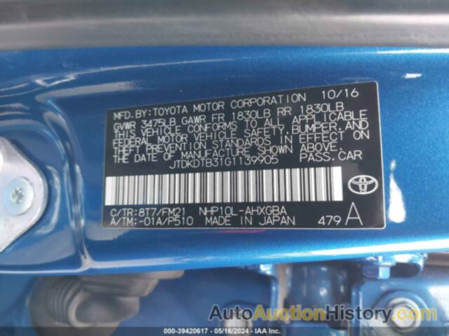 TOYOTA PRIUS C, JTDKDTB31G1139905