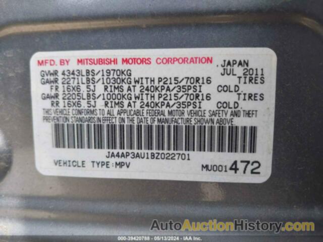 MITSUBISHI OUTLANDER SPORT ES, JA4AP3AU1BZ022701