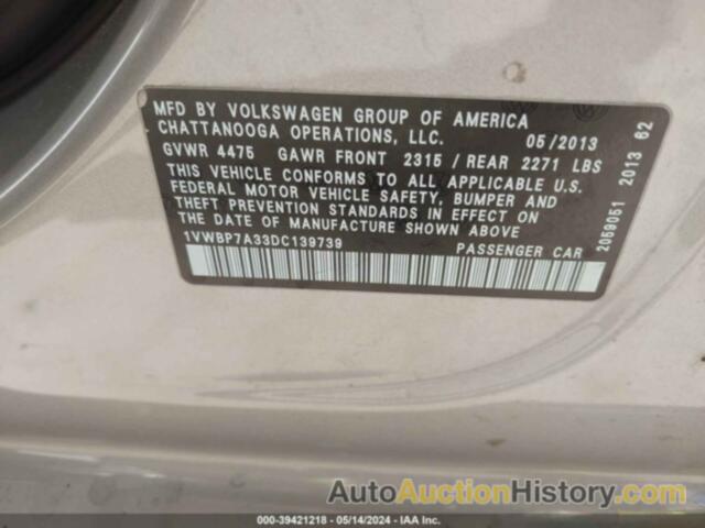 VOLKSWAGEN PASSAT SE, 1VWBP7A33DC139739