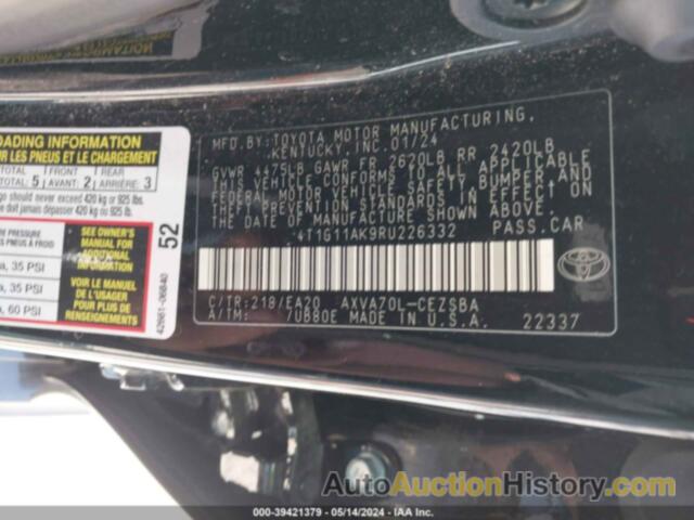 TOYOTA CAMRY SE, 4T1G11AK9RU226332