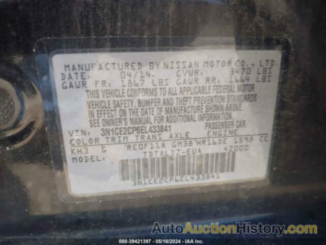 NISSAN VERSA NOTE SV, 3N1CE2CP6EL433841