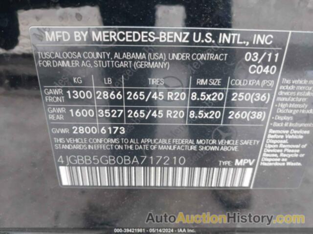 MERCEDES-BENZ ML 350 350, 4JGBB5GB0BA717210