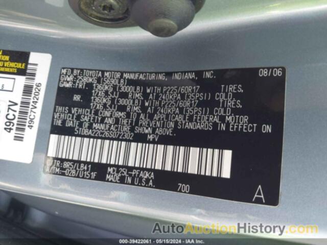 TOYOTA SIENNA XLE, 5TDBA22C26S072302