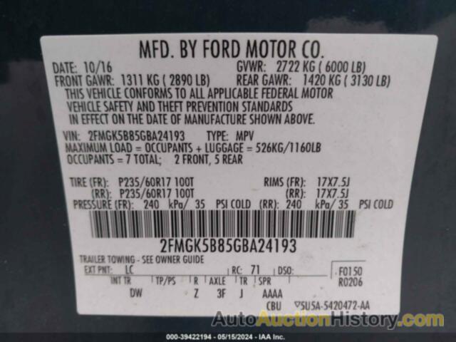 FORD FLEX SE, 2FMGK5B85GBA24193