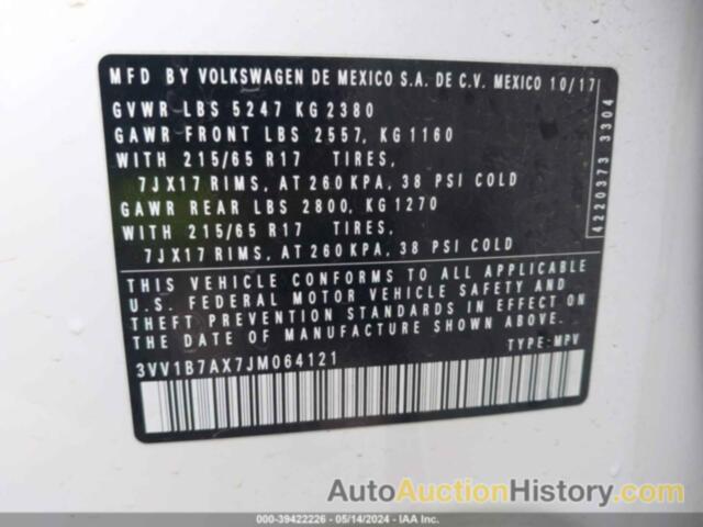 VOLKSWAGEN TIGUAN S, 3VV1B7AX7JM064121