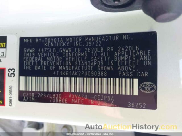 TOYOTA CAMRY XSE, 4T1K61AK2PU090988