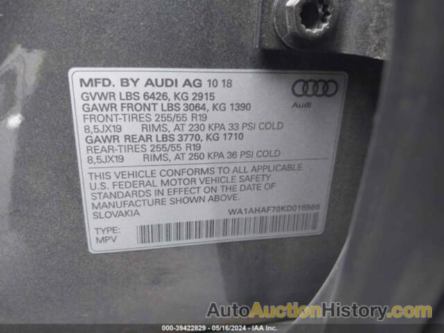 AUDI Q7 PREMIUM/SE PREMIUM, WA1AHAF70KD016566