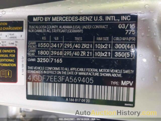 MERCEDES-BENZ GL 63 AMG, 4JGDF7EE3FA569405