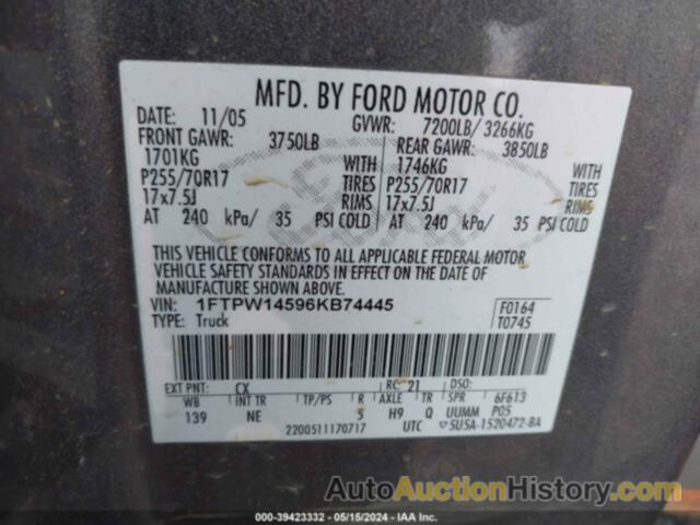 FORD F-150 FX4/LARIAT/XLT, 1FTPW14596KB74445