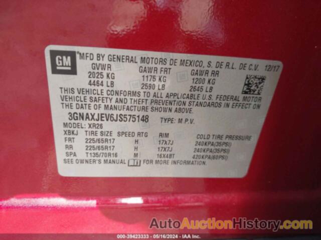 CHEVROLET EQUINOX LT, 3GNAXJEV6JS575148